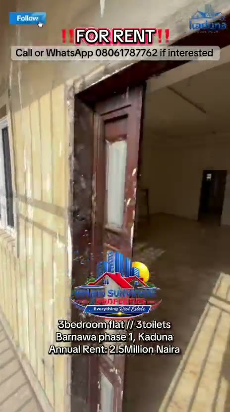 Three Bedroom Flat for Rent in Barnawa